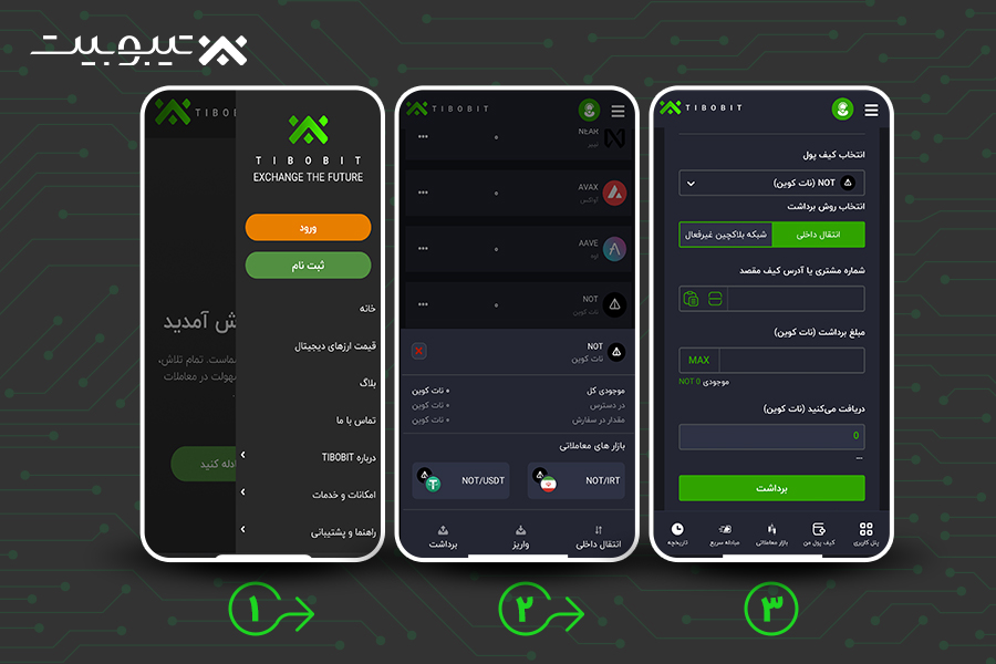 انتقال نات کوین از صرافی تیبوبیت به کیف پول تلگرام